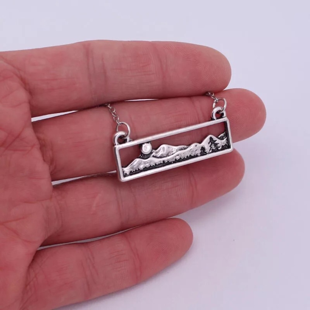 NEW Silver Antique Mountain Travel Necklace
